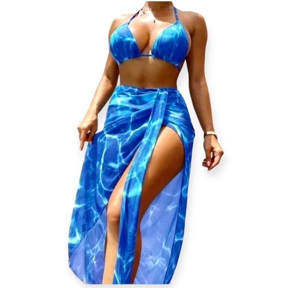 Tie Dyed Maxi Sarong & Triangle Bikini Royal & Blue White Size X…Beach Lounge - Picture 7 of 10